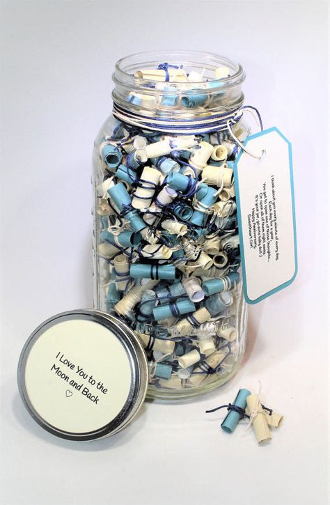 365 Message Filled 64 oz Mason Jar Two Twine by TheMasonJarInc 365 Note Jar, Note Jar, Boyfriend Notes, Birthday Message For Boyfriend, Jar Of Notes, 365 Jar, Bf Gift, Gifts Quotes, Anniversary Gift Ideas For Him