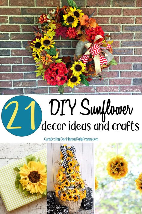 These sunflower decor ideas are easy to DIY. Bright up your home, decorate for a party or make a cheerful handmade gift. Outdoor Sunflower Decor, Sunflower Decorations Home, Sunflower Crafts For Adults, Sunflower Crafts Diy, Diy Sunflower Decor, Sunflower Decor Ideas, August Centerpieces, Diy Sunflower Wreath, Sunflower Craft