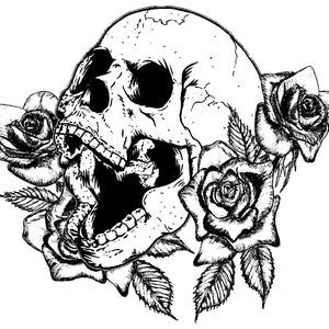 Roses Skull Tattoo, Logo Flor, Burned Hats, Skulls Art, Motorcycle Fashion, Rose Svg, Skull Stencil, Stencil Outline, Logo Flower