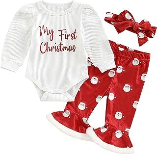 Amazon.com: Baby Girl Clothes 0-3 Months: Baby Products My First Christmas Outfit, Velvet Flare Pants, Printed Flare Pants, Girls Christmas Outfits