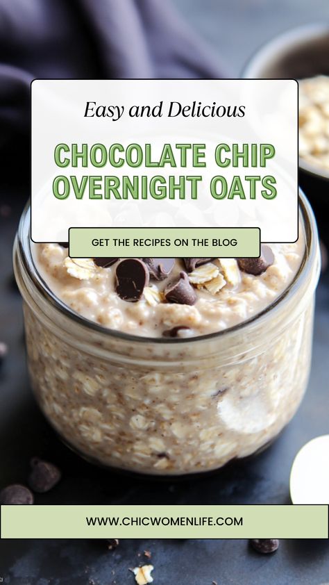 Chocolate Chip Overnight Oats Overnight Oats Chocolate Chip, Overnight Oats Chocolate, Chocolate Chip Overnight Oats, Dessert Quotes, High Fiber Breakfast, Oats Chocolate, Warm Breakfast, Grab And Go Breakfast, Oats Recipe