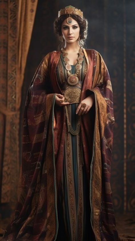 Persian Royalty Aesthetic, Ancient Arabic Clothing, Fantasy Arabian Clothes, Traditional Persian Clothing, Ancient Persian Clothing, Persian Traditional Clothing, Egyptian Traditional Clothing, Persian Dress, Imperial Clothing