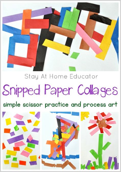 Scissor Practice Turns Into Collage Art for Preschoolers Independent Art For Preschool, Paper Study For Toddlers, Preschool Collage Art, Processed Art For Preschoolers, Collage Art For Kids, Collage Activities, Pre K Art, Collage Art Ideas, Process Art Preschool