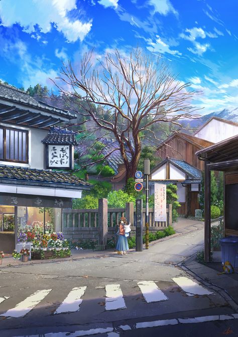 Colors of the house are good for a peaceful life Building, Anime