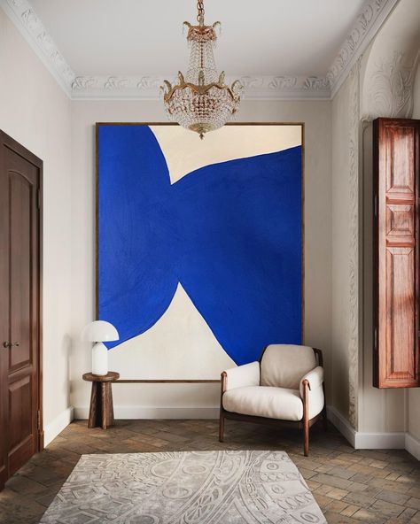 Indigo Painting, Art Above Sofa, Hotel Wall Art, Indigo Walls, Navy Blue Decor, Blue Abstract Art, Blue Accent, Wall Art Minimalist, Minimalist Painting