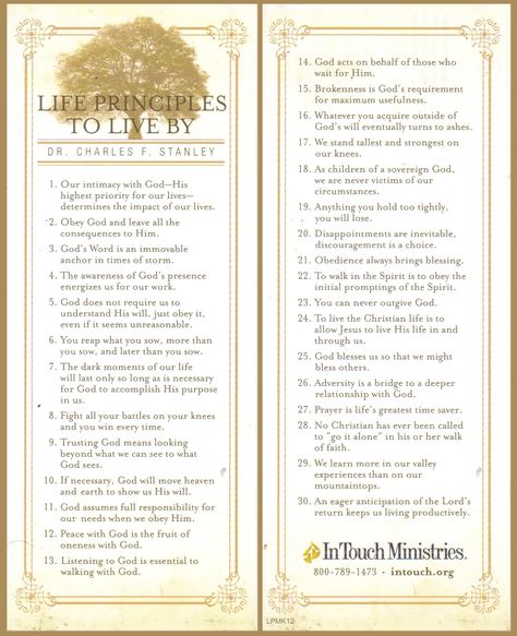 Dr. Charles Stanley: 30 Life Principles to Live By Charles Stanley Life Principles, Charles Stanley Quotes, Life Principles, Bible Charts, India Quotes, Dr Charles Stanley, Charles Stanley, Prayer Time, Beautiful Thoughts