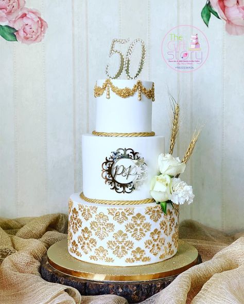 TheGiftStory by ShairaMehdi on Instagram: “Golden wedding anniversary cake in the classic white and gold colour scheme! #50thanniversarycake #whiteandgoldcake #cakedesign…” Golden Jubilee Anniversary Cake, Golden Jubilee Cake, Gold Colour Scheme, Golden Wedding Anniversary Cake, Jubilee Cake, Queens Jubilee, 50th Anniversary Cakes, Creative Creations, Golden Jubilee