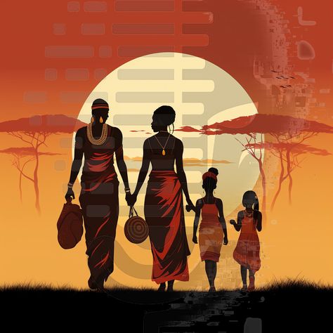 Family Digital Art, Depth Painting, Africa Culture, Family Structure, Family Vector, Afrique Art, Caribbean Art, Africa Art, Family Dynamics