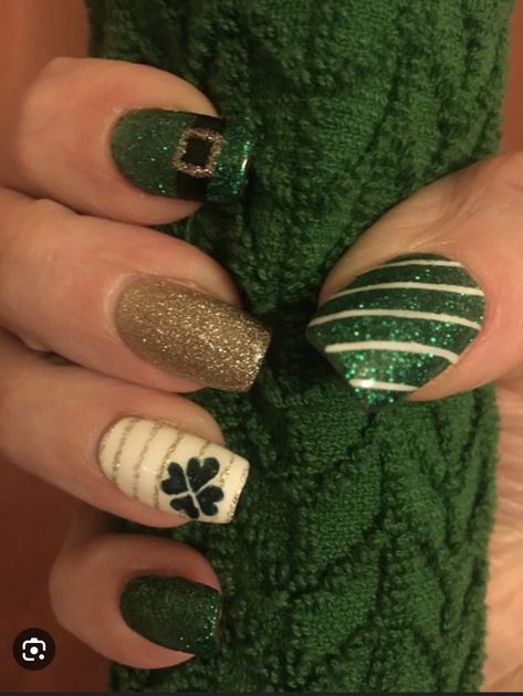 Green St Paddy’s Day Nails, Leprechaun Nail Designs, St Pats Nails Art Designs, Ireland Inspired Nails, Saint Patrick Nail Design, March Nails Ideas St. Patrick's Day Acrylic, Saint Patrick’s Day Nail Designs, St Patrick Nails Acrylic, St Nails St Patrick