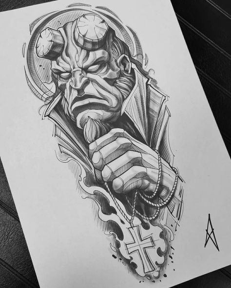 Tato Realis, Hellboy Tattoo, Hero Tattoo, Hellboy Art, Marvel Tattoos, Tattoo Zeichnungen, Dark Vador, Mythology Tattoos, Sketch Tattoo Design