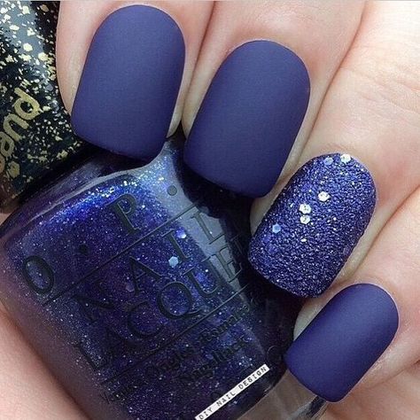 Matte Navy Blue Glitter Nails Pictures, Photos, and Images for Facebook, Tumblr, Pinterest, and Twitter Matte Navy Blue Nails, Nail Art Bleu, Blue Matte Nails, Navy Nails, Blue Glitter Nails, Navy Blue Nails, Matte Nail, Trendy Nail Art Designs, Blue Nail