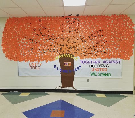 Unity Day Bulletin Board, Bully Prevention Bulletin Boards, Pto Board, Bully Prevention, Bulletin Board Tree, Creative Bulletin Boards, Prevention Month, Unity Day, School Social Work