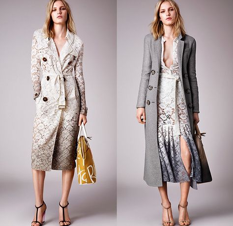 Burberry Prorsum 2015 Resort Womens Lookbook Presentation - 2015 Cruise Pre Spring Fashion Pre Collection - Trench Coat Outerwear Cargo Pock... Embellished Trench Coat, Burberry Resort 2024, Peek A Boo Dress, Burberry Mid Length Trench Coat, Fringe Blouse, Trench Coat Runway 2022, Military Coat, Dress Sash, Dip Dyed