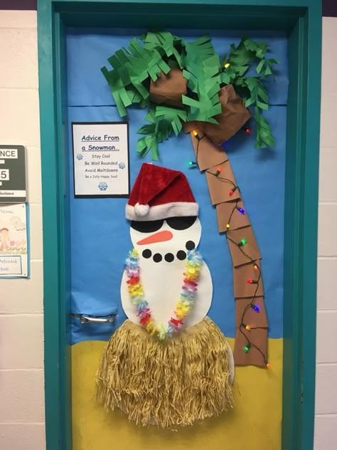 Hawaiian Christmas Classroom Door, Christmas In July Bulletin Board, Santa At The Beach Door Decorations, Christmas In July Classroom Ideas, Mele Kalikimaka Christmas Door, Mele Kalikimaka Door Decorations, Beach Christmas Door Decorating Contest, Hawaiian Christmas Door Decoration, Christmas In July Decorations Diy