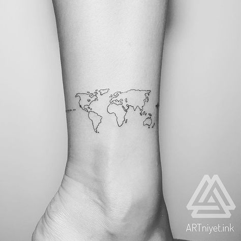 Continent Tattoo Ideas, Minimalist Map Tattoo, 7 Continents Tattoo, Earth Map Tattoo, Continent Tattoo, Travelers Tattoo, World Tattoos, World Map Tattoo, Istanbul Map