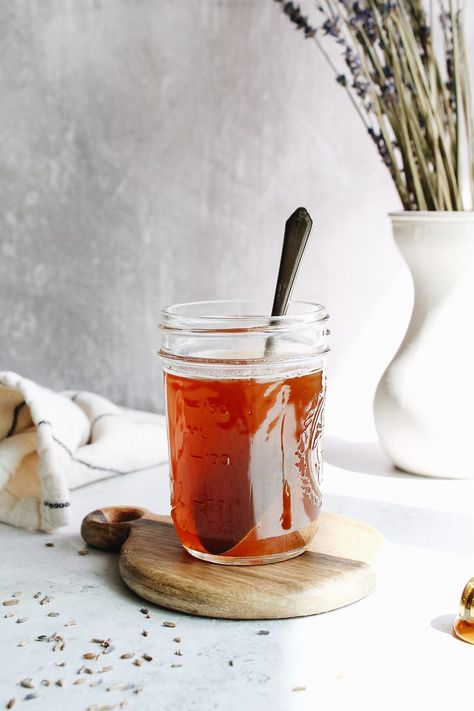 Honey Lavender Syrup - The Fig Jar Honey Lavender Syrup, Infused Lemonade, Flowers And Water, Homemade Latte, Latte At Home, Expensive Coffee, Glaze For Cake, Honey Lavender, Culinary Lavender