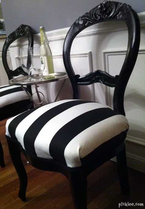 Refurbished Chairs, Striped Chair, Goth Home Decor, Funky Furniture, Refurbished Furniture, White Furniture, Redo Furniture, Shabby Chic Furniture, Chic Furniture