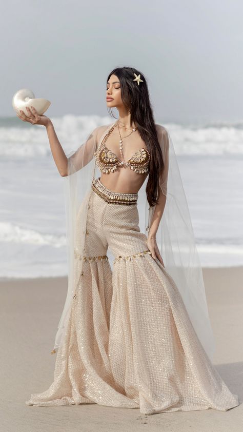 Beach Indian Wedding Outfits, Alana Pandey, Western Sharara, Alanna Pandey, Wedding Palazzo, Alanna Panday, Sharara Dress, Haldi Outfits, Sangeet Outfit