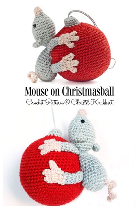 Crochet Christmas Mouse on Christmasball Amigurumi Patterns Crocheted Mouse, Mouse Amigurumi, Crochet Christmas Hats, Amigurumi Patterns Free, Crochet Deer, Diy Crochet Patterns, Crochet Christmas Gifts, Selling Ideas, Crochet Xmas