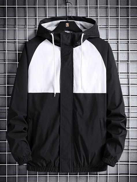 Colorblock Windbreaker, Timeless Fashion Pieces, Men Outerwear, Men Activewear, Sport Jacket Men, Gym Outfit Men, Men's Activewear, Hooded Jacket Men, Outdoor Men