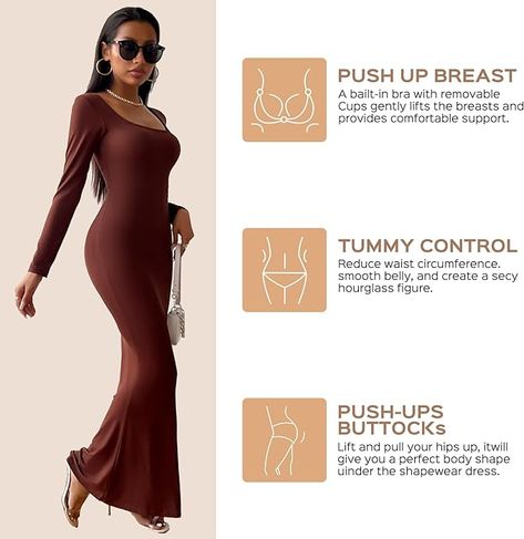 Shaper Dress Bodycon Maxi/Mini Built in Shapewear Bra 8 in 1 Women‘s Long Sleeve Dresses Shapewear Dress, Long Sleeve Dresses, Dress Bodycon, Sleeve Dresses, Shapewear, Built In, Bodycon Dress, Long Sleeve Dress, For Free