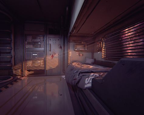 ArtStation - Sci-fi room, Franek Gołębiowski Sci Fi Bedroom, Sci Fi Rooms, Room Concept Art, Scifi Room, Cyberpunk Apartment, Cyberpunk Interior, Sci Fi Room, Cyberpunk Room, Sci Fi Wallpaper