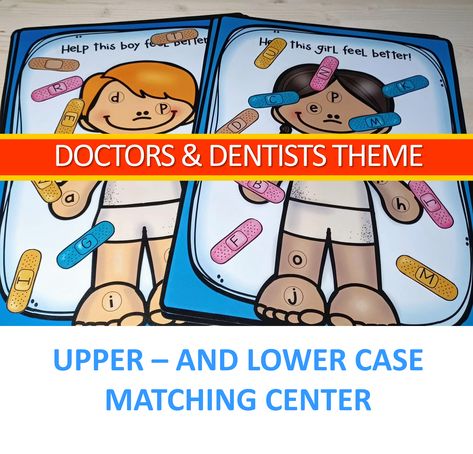 Doctors & Dentists Themed Activities Preschool Doctor Theme, Theme Reading Activities, Abc Preschool, Community Helpers Theme, Community Helpers Preschool, Reading Themes, Pre Writing Activities, Alphabet Matching, Themed Activities