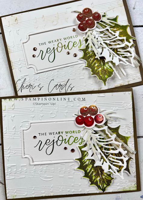 Leaves Of Holly Cards, Stampin Up Leaves Of Holly, Stampin Up Leaves, Leaves Of Holly, Boughs Of Holly, Christmas Leaves, Stamped Christmas Cards, Homemade Christmas Cards, Stampin Up Christmas Cards