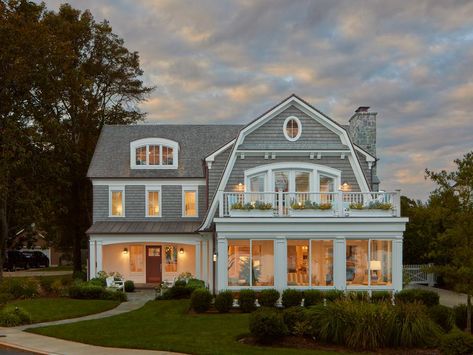 Small Covered Patio, Lake Houses Exterior, Vacation Cottage, Shingle Style Homes, Lakeside Living, Lakefront Homes, House Exteriors, Waterfront Homes, Lake House