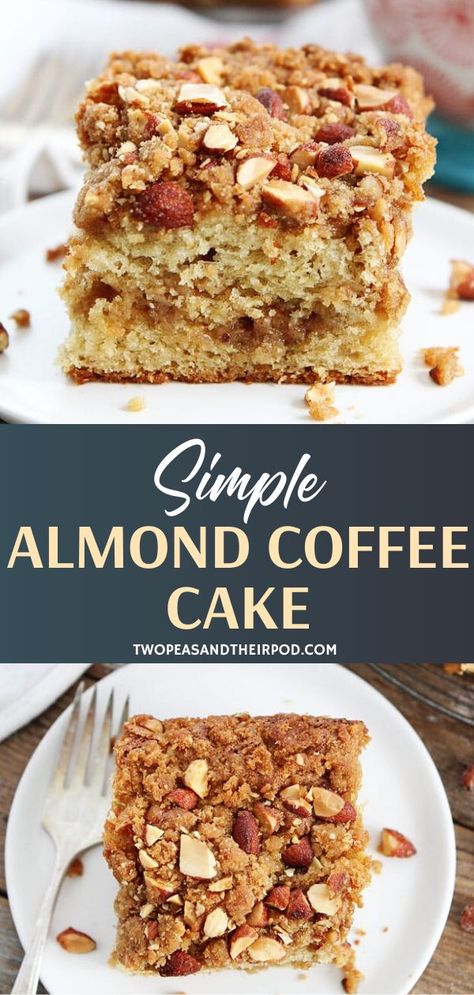 Almond Coffee Cake is the best way to start Mother's Day morning! This simple homemade food is a family favorite, featuring a sweet almond streusel filling and topping. Make Mother's Day extra special with an easy recipe great for breakfast, lunch, or dessert! Almond Coffee Cake Recipes, Fall Desserts Apple, Almond Coffee Cake, Almond Coffee, Fall Desserts Easy, Honey Almonds, Almond Flavor, Fall Dessert Recipes, Coffee Cake Recipes