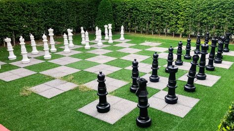 Large Outdoor Games, Life Size Chess, Giant Chess Pieces, Outdoor Chess, Life Size Games, Medieval Chess Set, Medieval Chess, Stone Chess Set, Large Chess Set