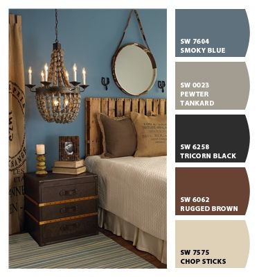 Paint colors from Chip It! by Sherwin-Williams Pallet Headboard, Blue Bedroom, Boho Home, Blue Walls, Beautiful Bedrooms, Wall Color, My New Room, Modern Interior Design, Guest Bedroom