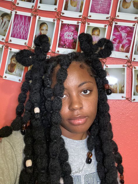 Poodle Puffs Hairstyle Black Women, Poodle Puffs Hairstyle, Poodle Puffs, Hair Muse, Ebony Hair, Natural Hair Treatments, Hair Puff, Bubble Braids, Pretty Braided Hairstyles