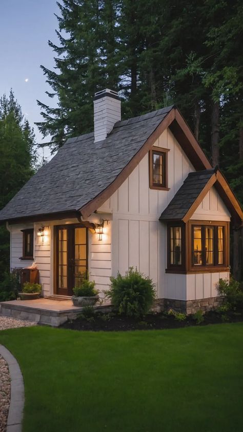 10 Small Cottage House Plans That Mix Cuteness with Comfort - Fads Small Cottage Homes Exterior, Tiny Cabin Layout, Small Cottage Minecraft, Small Cottage Exterior, Cottage Minecraft House, Cottage House Ideas, Little Cottage House, Cottage Home Exterior, Small Cottage House