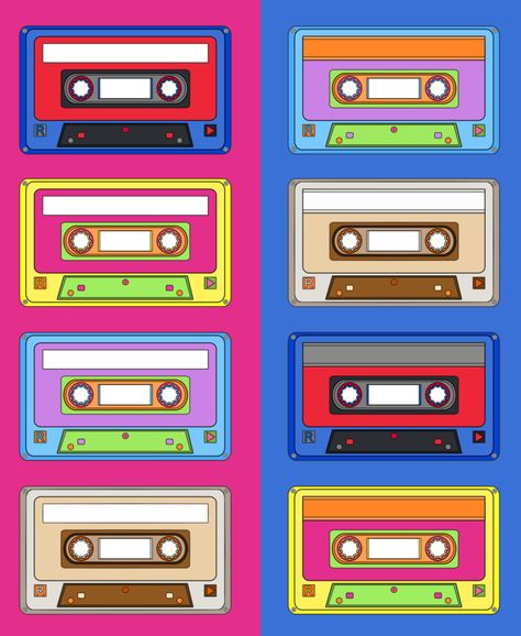 Cadre Photo Booth, Cheerful Illustration, 80s Party Decorations, 1980s Party, Staff Party, 80s Theme Party, Retro Cassette, Blue Art Print, Modern Colours