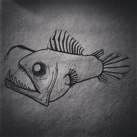 Angler Fish Drawing I did. #drawing #art #anglerfish #fish Anglerfish Drawing, Angler Fish Drawing, Did Drawing, Dave Tattoo, Angler Fish Art, Angler Fish Tattoo, Scary Sea Creatures, Scary Fish, Fish Sculptures