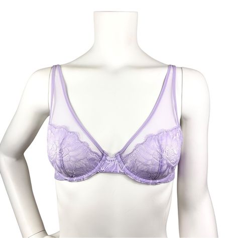 Floral Lace Unlined Bra Underwire Unlined Sheer Lace And Mesh Cups Floral Lace Adjustable Straps Hook-And-Eye Back Closure In New Condition Without Flaws- May Have Brand Strike Through Low Cut Bra, Red Lace Bra, Half Cup Bra, Purple Bras, Satin Bra, Sheer Bra, Floral Bra, Unlined Bra, Lace Bustier