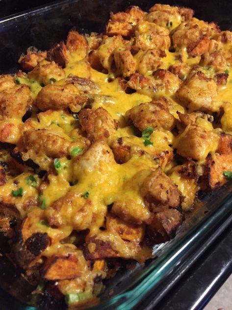 Potato And Chicken Bake, Sweet Potato And Chicken, Loaded Sweet Potato, Nutrition Certification, Chicken Bake, Chicken Sweet Potato, Pizza Hut, Sweet Potato Casserole, Sweet Potato Recipes