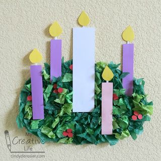 Cindy deRosier: My Creative Life: Tissue Paper Advent Wreath Paper Advent Wreath, Kids Advent Wreath, Diy Advent Wreath, Tissue Paper Wreaths, Advent Wreath Diy, Wreath Paper, Advent Crafts, Wreath Printable, Christmas Advent Wreath