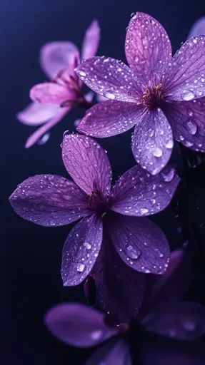 ↑↑↑ Larger size on website 🔸 A cluster of deep purple flowers with delicate petals are covered in glistening water droplets. The Deep Purple Flowers, Glistening Water, Purple Quotes, Dreamy Aesthetic, Amethyst Flower, Dark Purple Aesthetic, 12 November, Vibrant Purple, In Focus