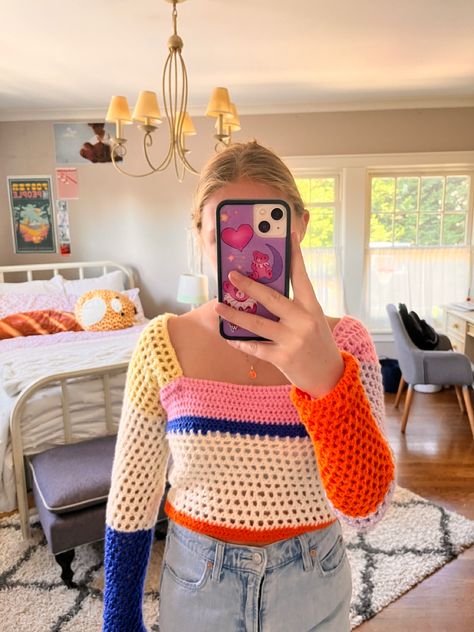 Block Crochet Sweater, Crochet Square Neck Top, White Square Neck Top, Crochet Pink And White, Crochet Square Neck, Square Neck Sweater, Block Crochet, Crochet Pink, Square Neck Top