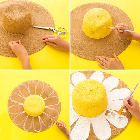 Hat Craft Ideas, Straw Hat Diy, Straw Hat Crafts, Diy Study Table, Easy Diy Fashion, Diy Straw, Desain Tote Bag, Diy Fashion Trends, Crazy Hat Day