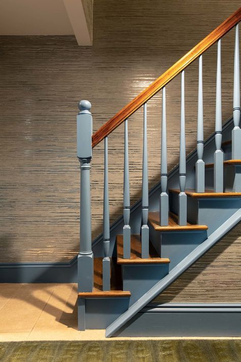 Brownstone Staircase, Painted Stair Railings, Boston Cambridge, Boston Interior Design, Transitional Staircase, Austin Interior Design, Painted Staircases, Boston Interiors, Lake Ideas