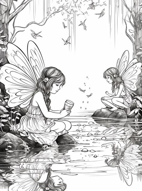 Fairy Colouring Pages, Fairies Coloring Pages, Fantasy Fairies, Bujo Art, Forest Fairies, Fairy Coloring Book, Magic Crystals, Fairy Nursery, Coloring Pages For Grown Ups