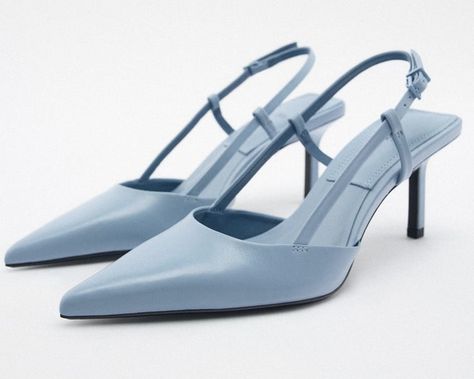 Blue Slingback Heels, Blue Heels Wedding, Blue Bridal Shoes, Bridal Shoes Low Heel, Blue Wedding Shoes, Wedding Shoes Flats, Zara Leather, Blue Pumps, Blue Heels