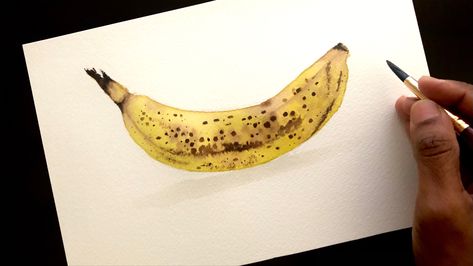 Watercolor Tutorial Beginner, Banana Watercolor, Watercolor Tutorial For Beginners, Banana Painting, Watercolor Simple, Realistic Watercolor, Step By Step Watercolor, Watercolor Tutorial, A Banana