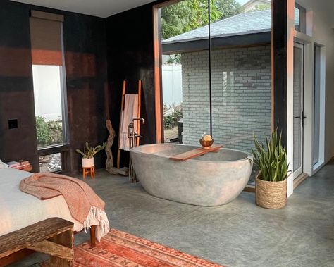 Bathtub In Bedroom, Cement Bathtub, Bedroom With Bathtub, Dream Bathtub, Bedroom With Bath, Bamboo Bathroom, Bathtub Design, Home Decor Bathroom, Gorgeous Bedrooms