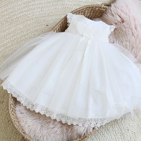 Frock For Baby Girl, Tulle Overskirt, Angrakha Kurta, Girls Baptism Dress, Baptism Dress Baby Girl, Blessing Dress, Baptism Gown, Dress Trims, Layered Tulle Skirt