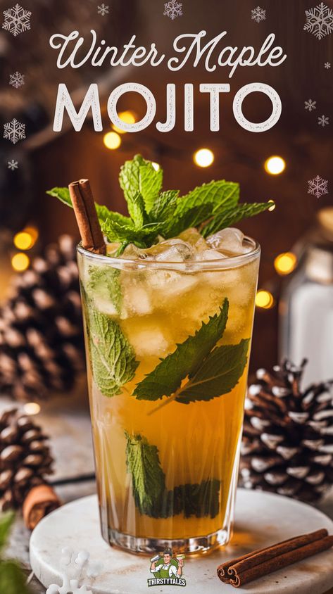 "Warm up your winter gatherings with this delightful Winter Maple Mojito Cocktail Recipe! This Cozy Winter Mojito combines the refreshing flavors of mint with the rich sweetness of maple syrup, creating the perfect festive drink. Enjoy the Easy Maple Mojito Cocktail that's ideal for holiday celebrations or a cozy night in. Discover the unique twist of the Maple Mint Mojito Drink and impress your guests with this Winter Mojito with Maple Syrup. Explore our Festive Maple Mojito Recipe today!" Winter Mojito, Easy Winter Cocktails, Mojito Recipes, Mojito Drink, Winter Cocktails Recipes, Mint Mojito, Cozy Drinks, Mojito Cocktail, Mojito Recipe