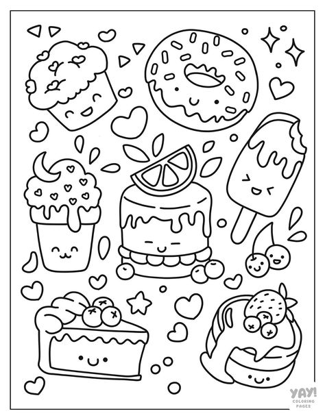 Kawaii Coloring Pages Free Printable, Mandala Disney, Procreate Kawaii, Kawaii Coloring Pages, Kawaii Sweets, Chibi Coloring Pages, Pola Kotak, Hello Kitty Colouring Pages, A Coloring Page